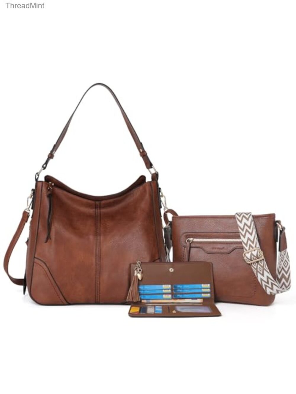 PU Leather 3 Piece Handbag Set with Crossbody Bag, Hobo Tote and Wallet